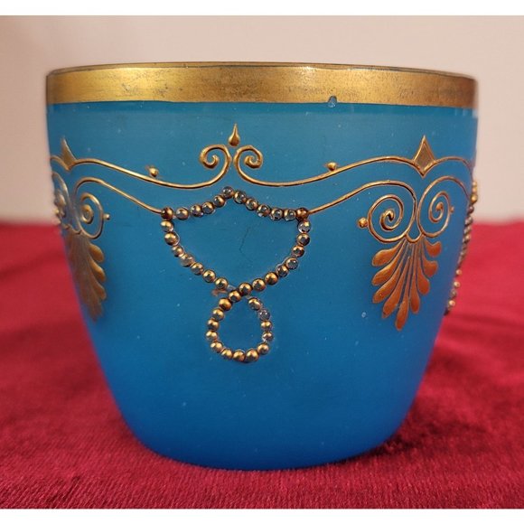 Blue Opaline Glass French Vase and Bowl with Gold Accent Gorgeous Set!  CT302 - Picture 13 of 13
